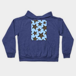 Leopard Print, Stars, on Blue Kids Hoodie